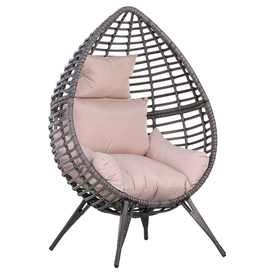 Outdoor Indoor Rattan Egg Chair Wicker Weave Teardrop Chair with Cushion-0