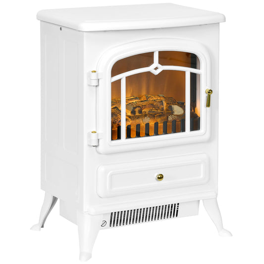 Modern Electric Fireplace, Freestanding Electric Stove Fire with Flame Effect, 950/1850W, White-0