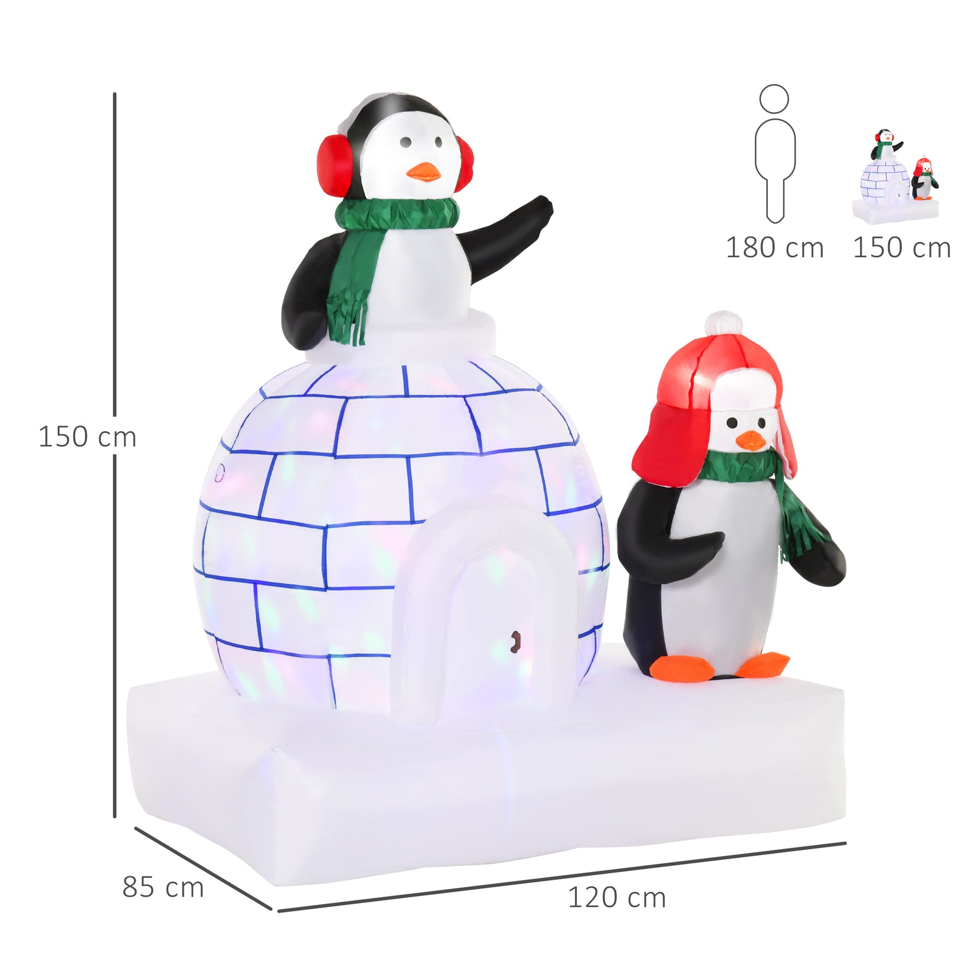 Homcom 5ft Christmas Inflatable Two Penguins Wearing a Scarf with Ice House Blow Up Decor Home Indoors with Built-in LED Lights Outdoor Toys in Lawn Garden