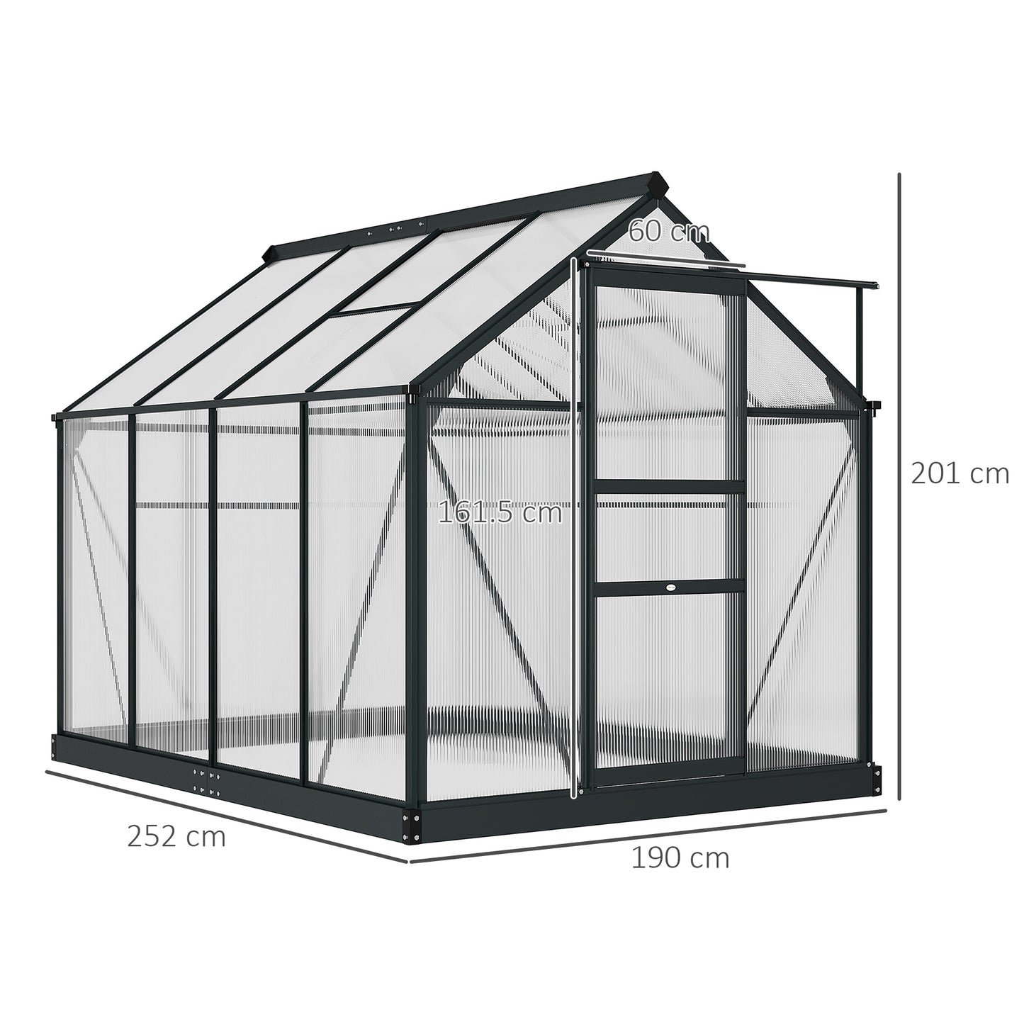 Outsunny Clear Polycarbonate Greenhouse Large Walk-In Green House Garden Plants Grow Galvanized Base Aluminium Frame With Slide Door