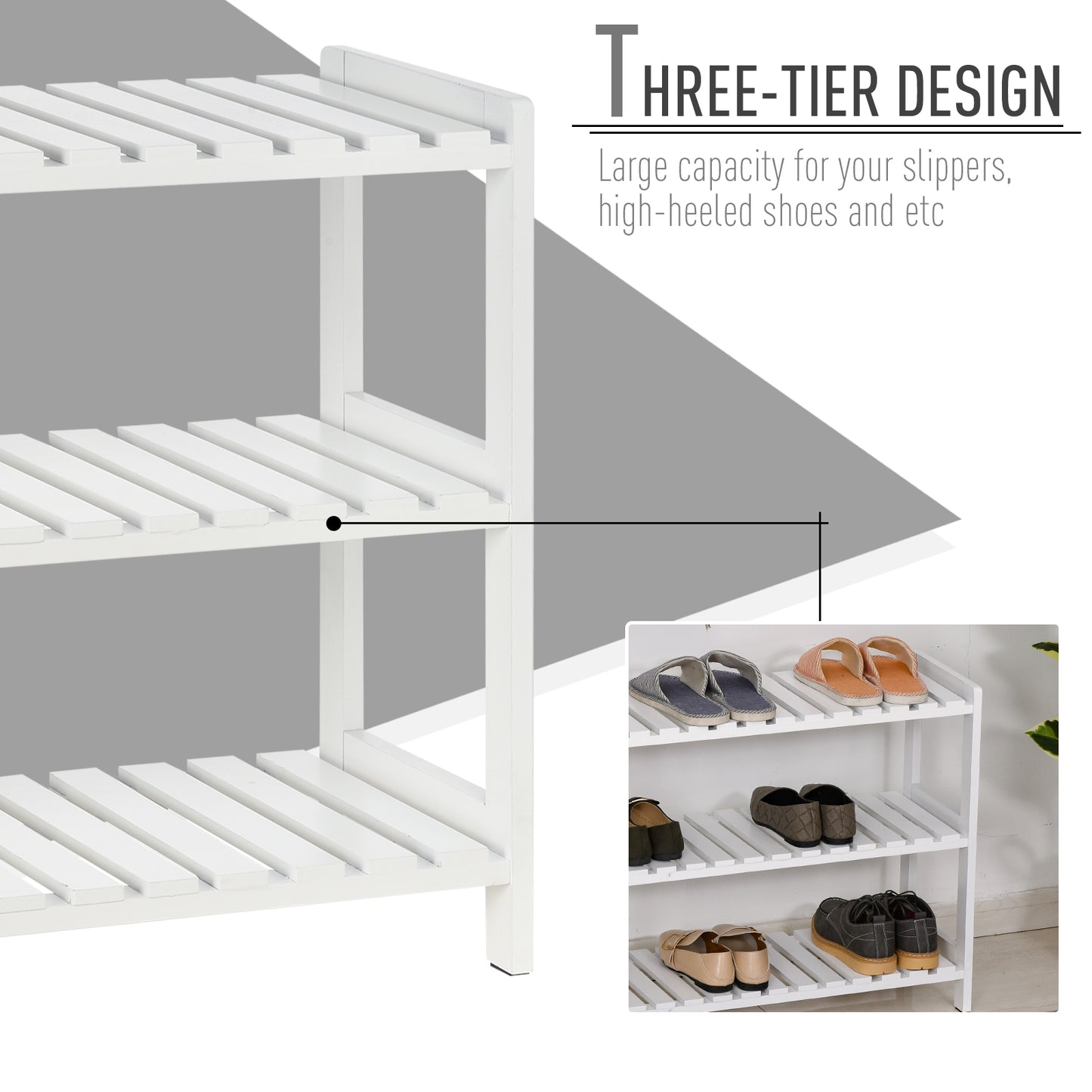 Homcom Medium-density fibreboard 3-Tier Slatted Shoe Rack White