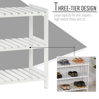 Homcom Medium-density fibreboard 3-Tier Slatted Shoe Rack White