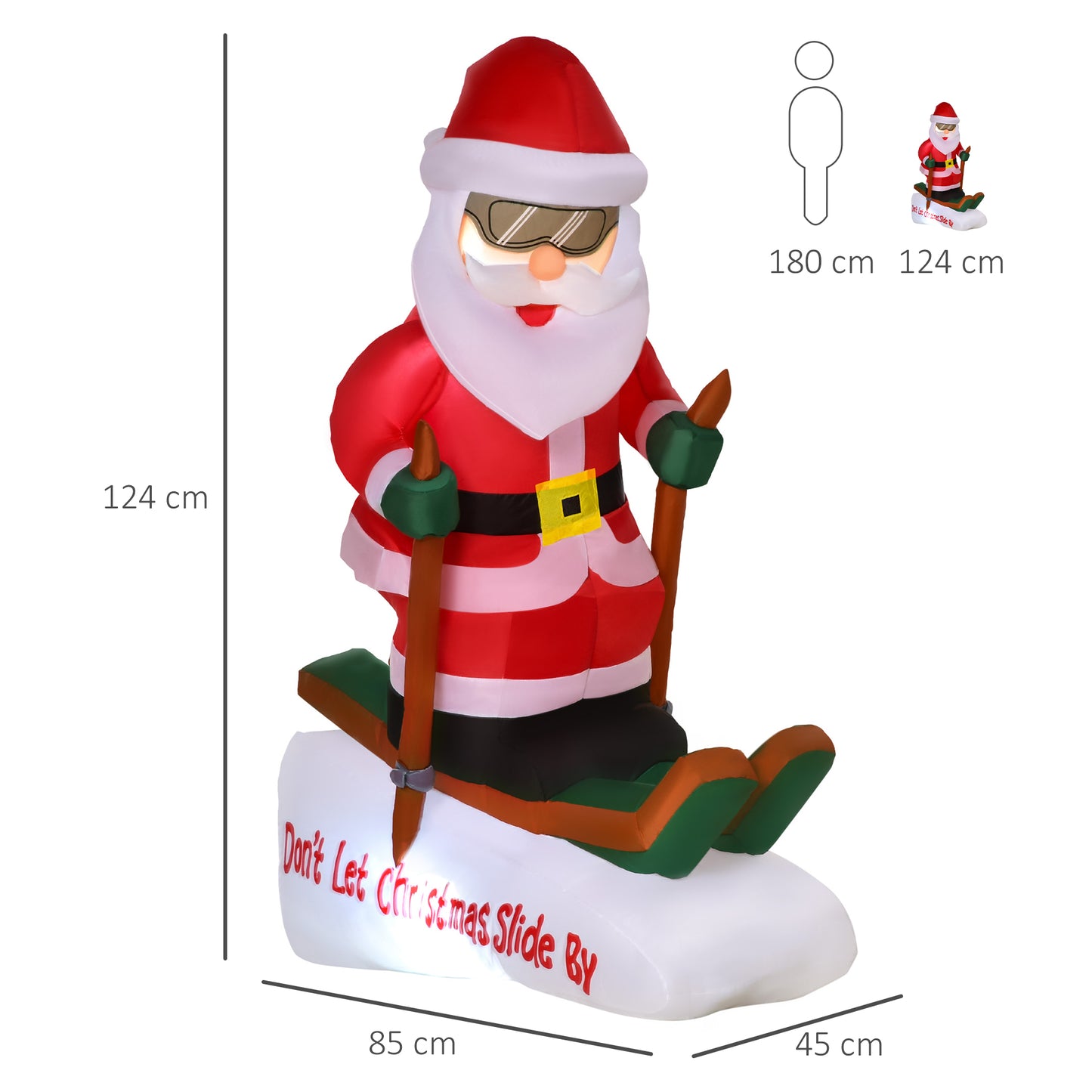 Homcom 4ft Christmas Inflatable Decoration with Santa Claus Skiing for Party Holiday