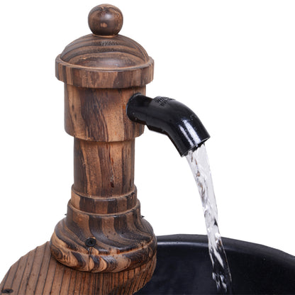 Outsunny Fir Wood Barrel Pump Fountain W/ Flower Planter