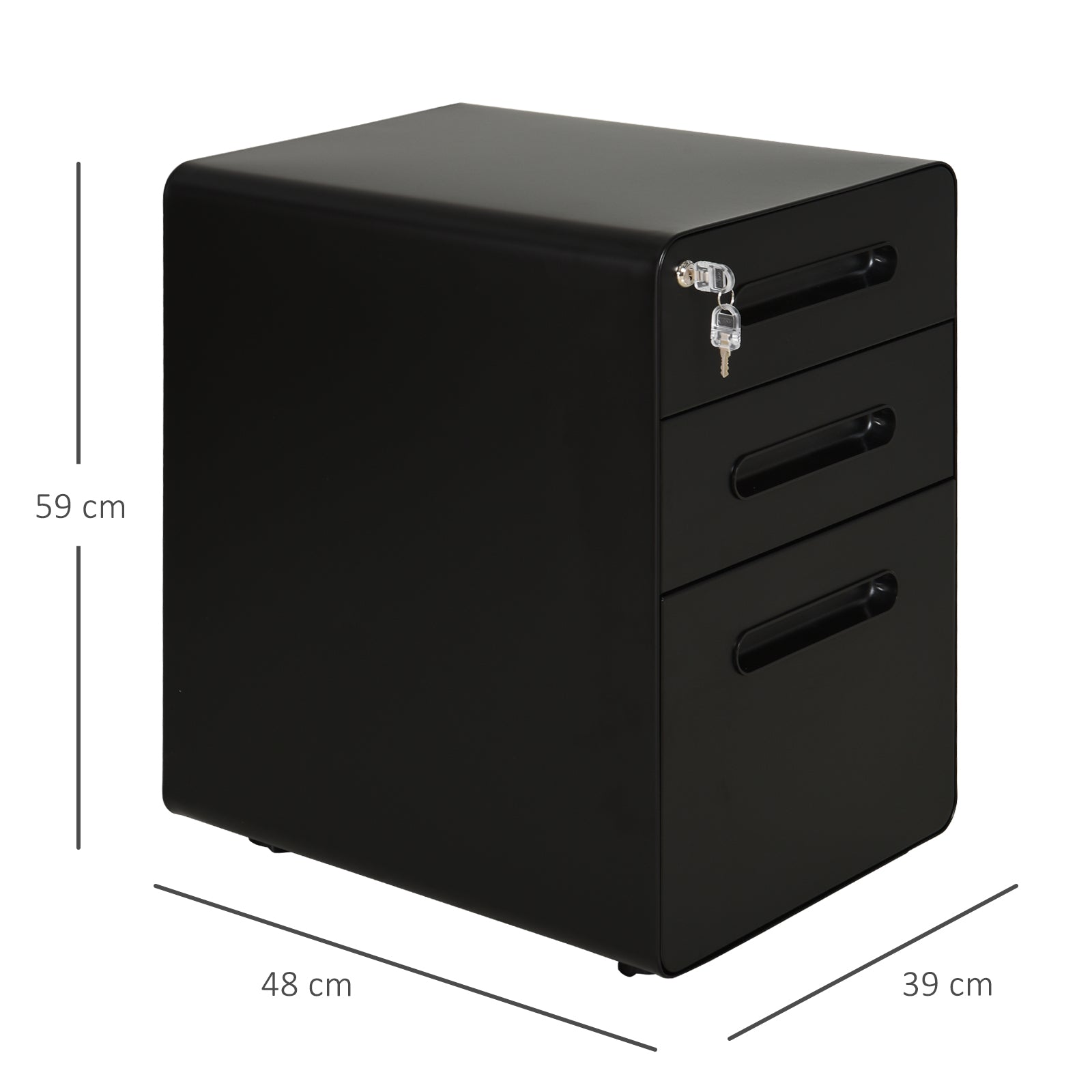 Vinsetto Fully Assembled 3-Drawer Mobile File Cabinet Lockable All-Metal Rolling Vertical File Cabinet Black