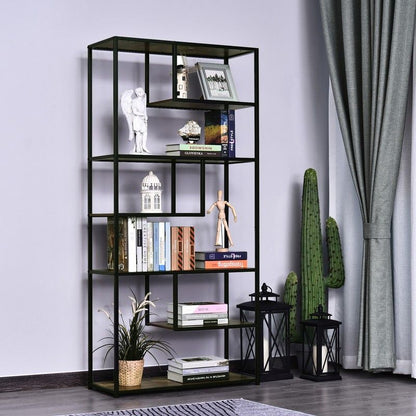 Homcom Wood Shelf Bookcase Industrial Style Stand 6-Staggered Shelf Living Room Display Rack Organiser