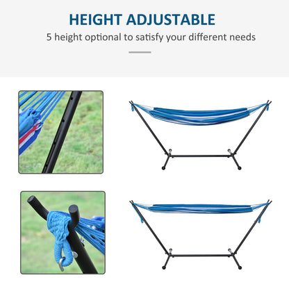 Outsunny 277 x 121cm Hammock with Metal Stand Portable Carrying Bag 120kg White Stripe