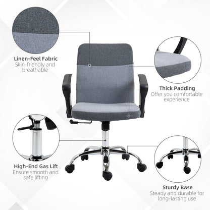 Vinsetto Office Chair Linen Fabric Swivel Computer Desk Chair Home Study Adjustable Chair with Wheels