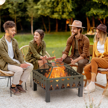 Outsunny 66cm Outdoor Fire Pit with Screen Cover