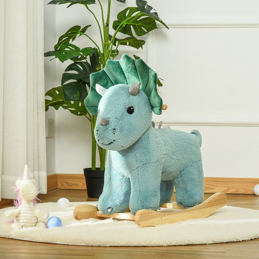 Homcom Kid Plush Ride-On Rocking Horse Triceratops-shaped Toy Rocker Realistic Sound