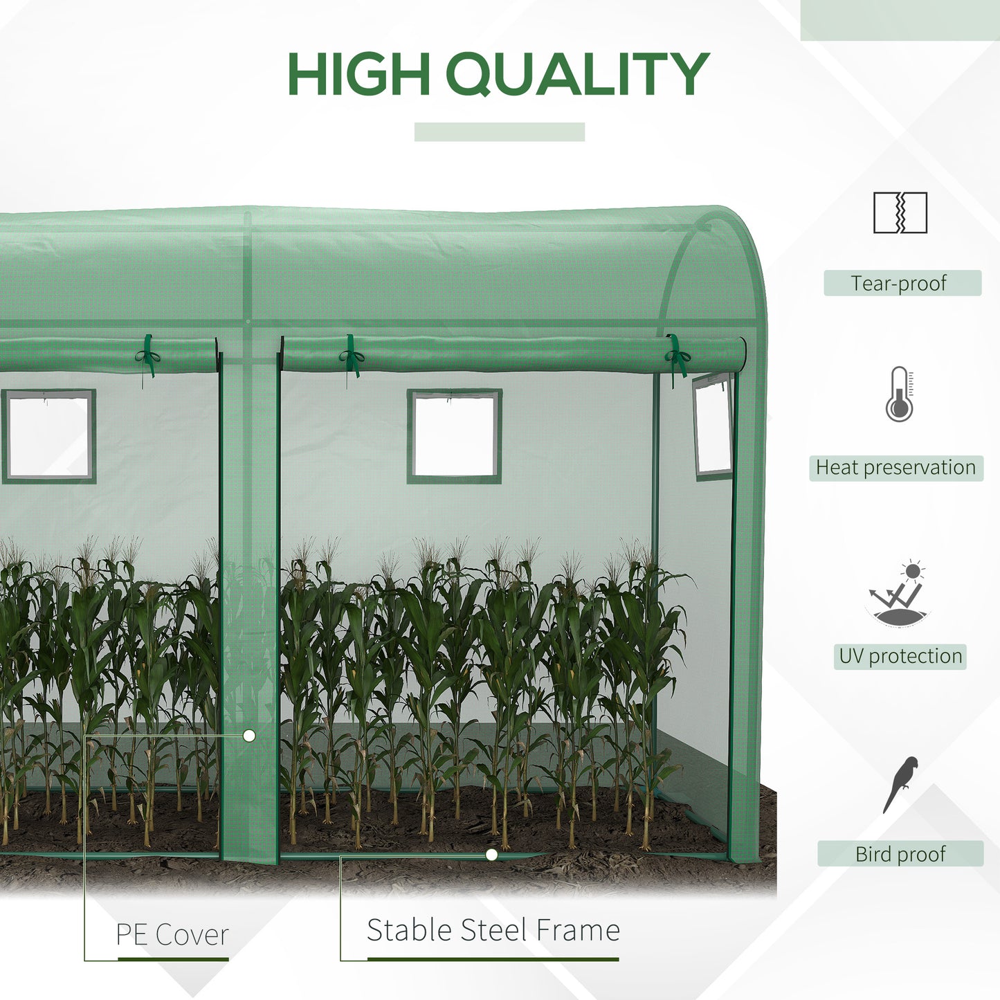 Outsunny Garden Plant Tomato Growth Greenhouse W/ Double Doors & 4 Windows PE Cover Steel Frame Green