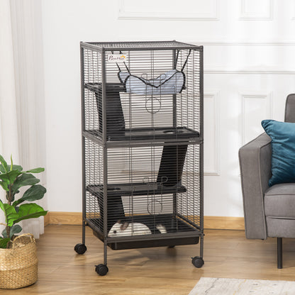 Multilevel Small Animal Cage On Wheels Silver & Grey by Pawhut