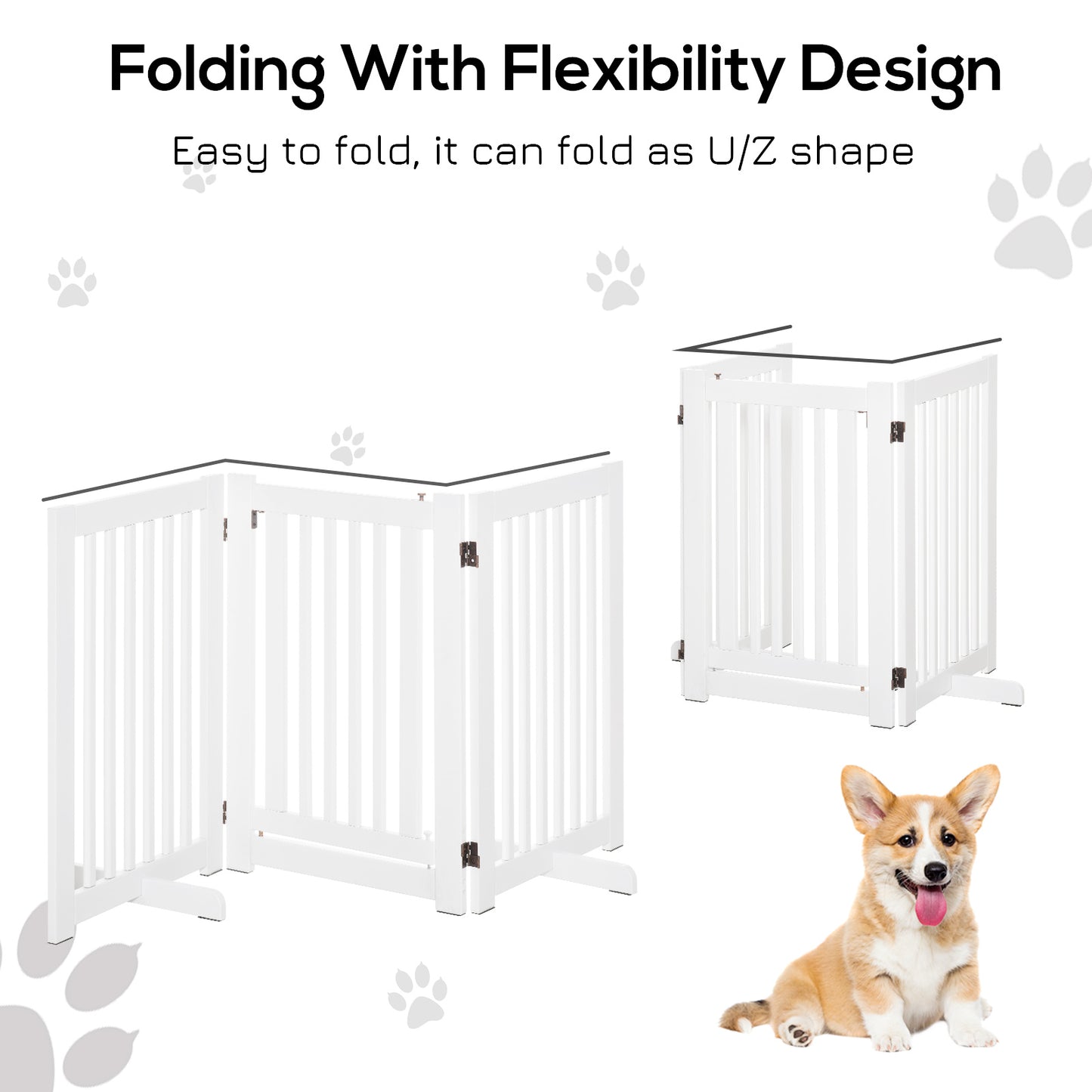 PawHut Pet Gate Medium-density fibreboard Freestanding Expandable Dog Gate Wood Doorway Pet Barrier Fence w/ Latched Door White