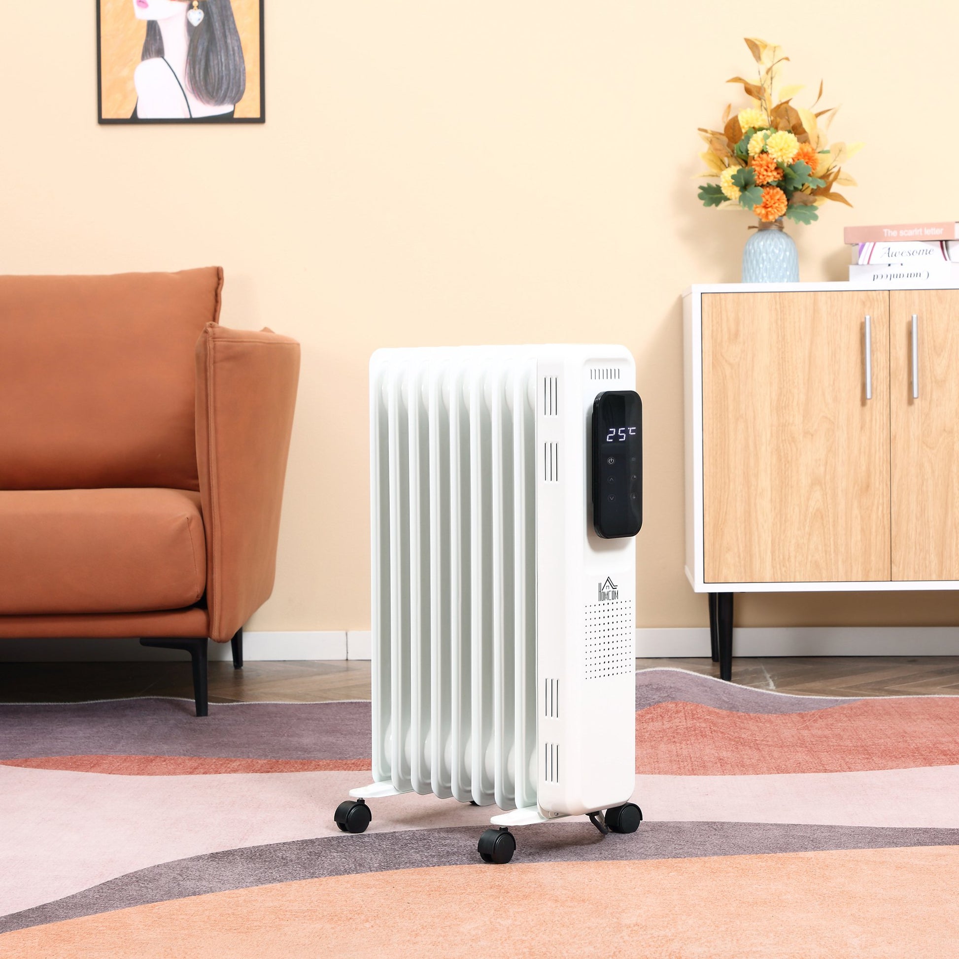 2180W 9 Fin Adjustable Oil Filled Radiator With Timer White by Homcom