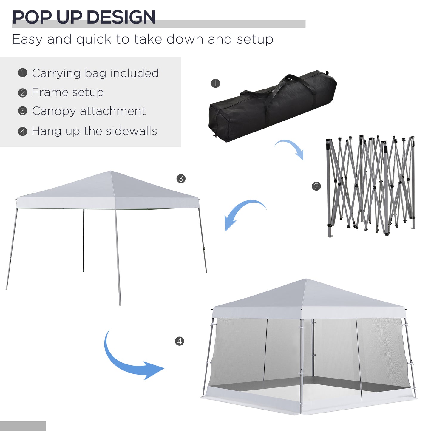 Outsunny Outdoor Garden Pop-up Gazebo Canopy Tent Sun Shade Event Shelter Folding with Adjustable Height