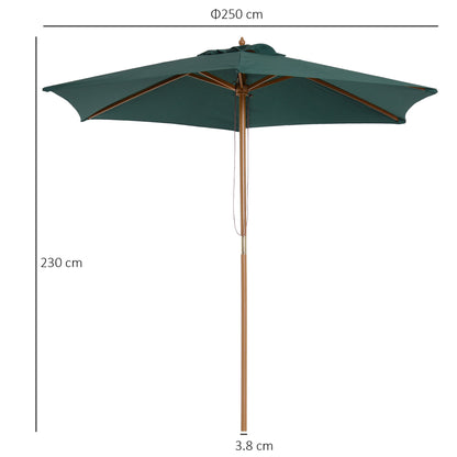 Outsunny 2.5m Wooden Garden Patio Parasol Umbrella-Dark Green