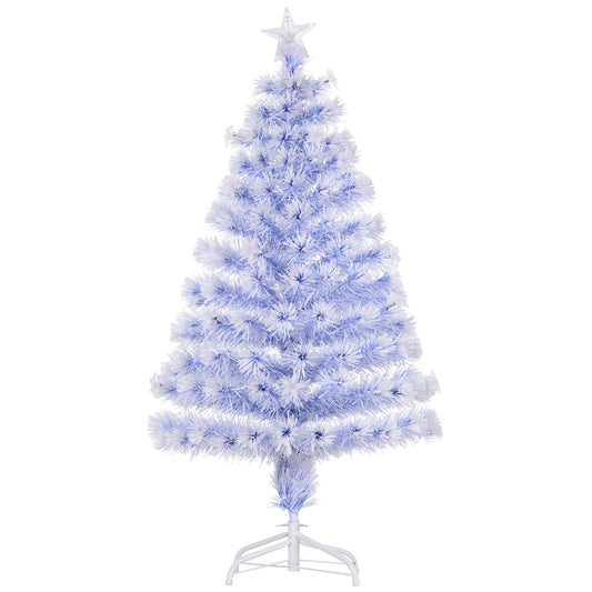 Homcom 4FT Artificial Fibre Optic Christmas Tree Seasonal Decoration with LED Lights Pre-Lit Easy Store White Blue