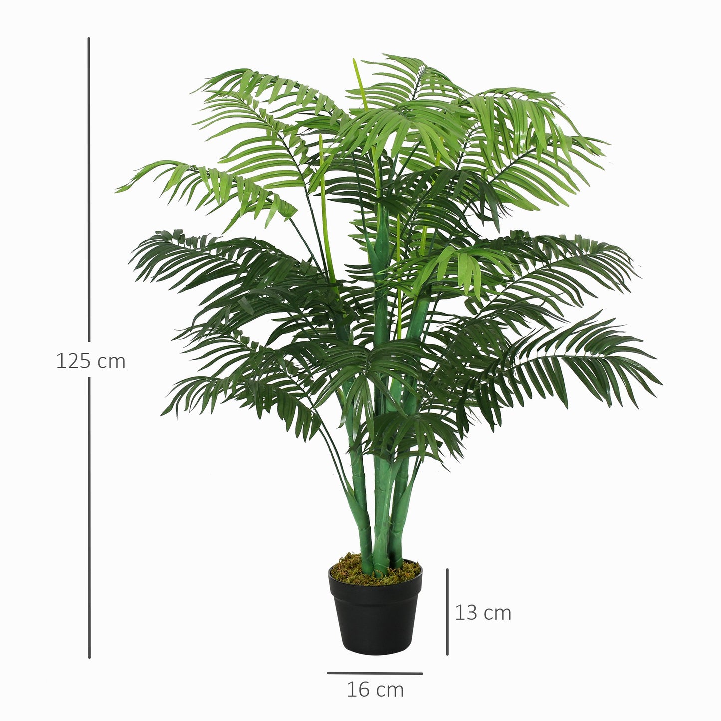 Outsunny 125cm/4FT Artificial Palm Plant Decorative Tree with 18 Leaves Nursery Pot Fake Plastic Indoor Outdoor Home Office Décor