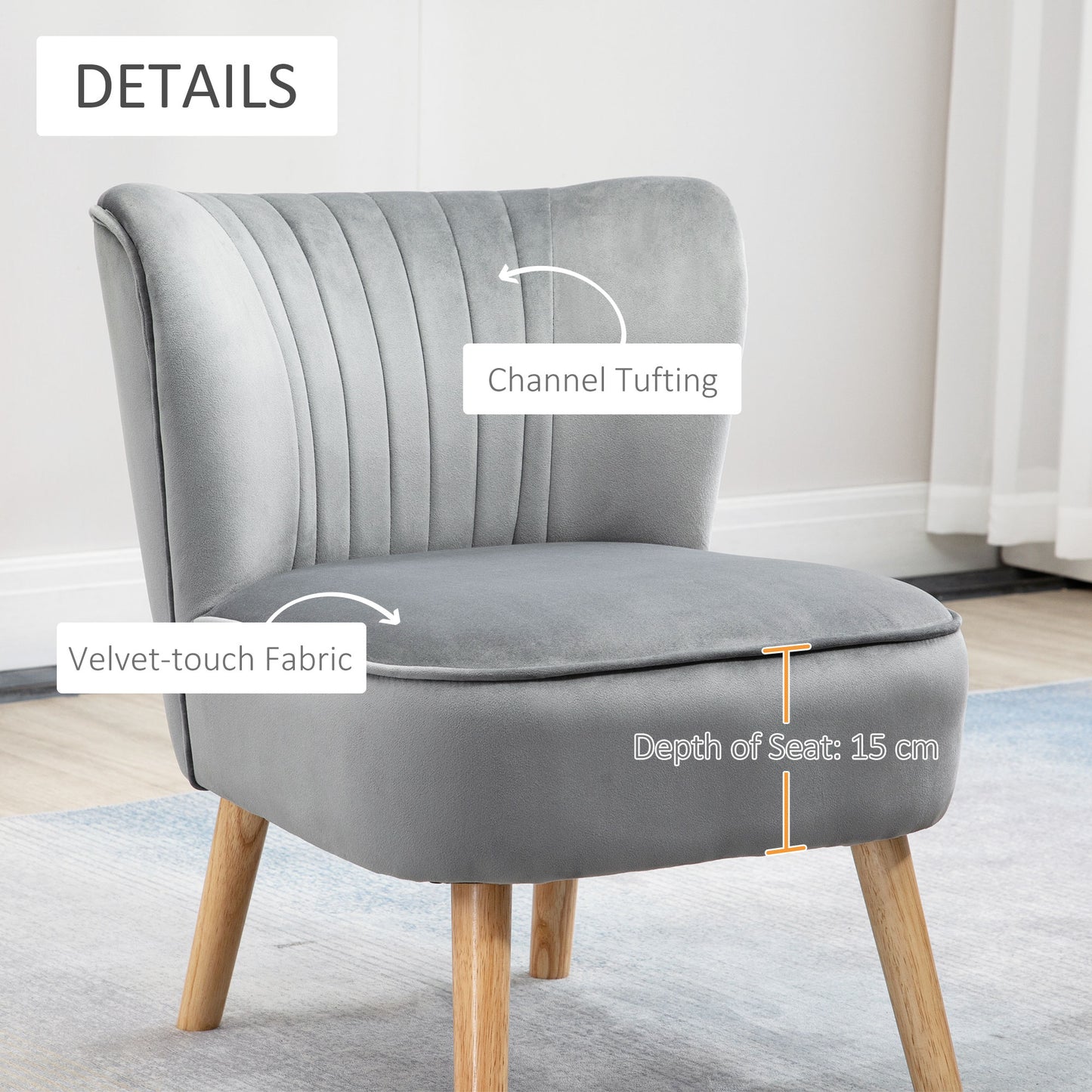 Homcom Velvet-Feel Tub Chair and Footstool - Grey