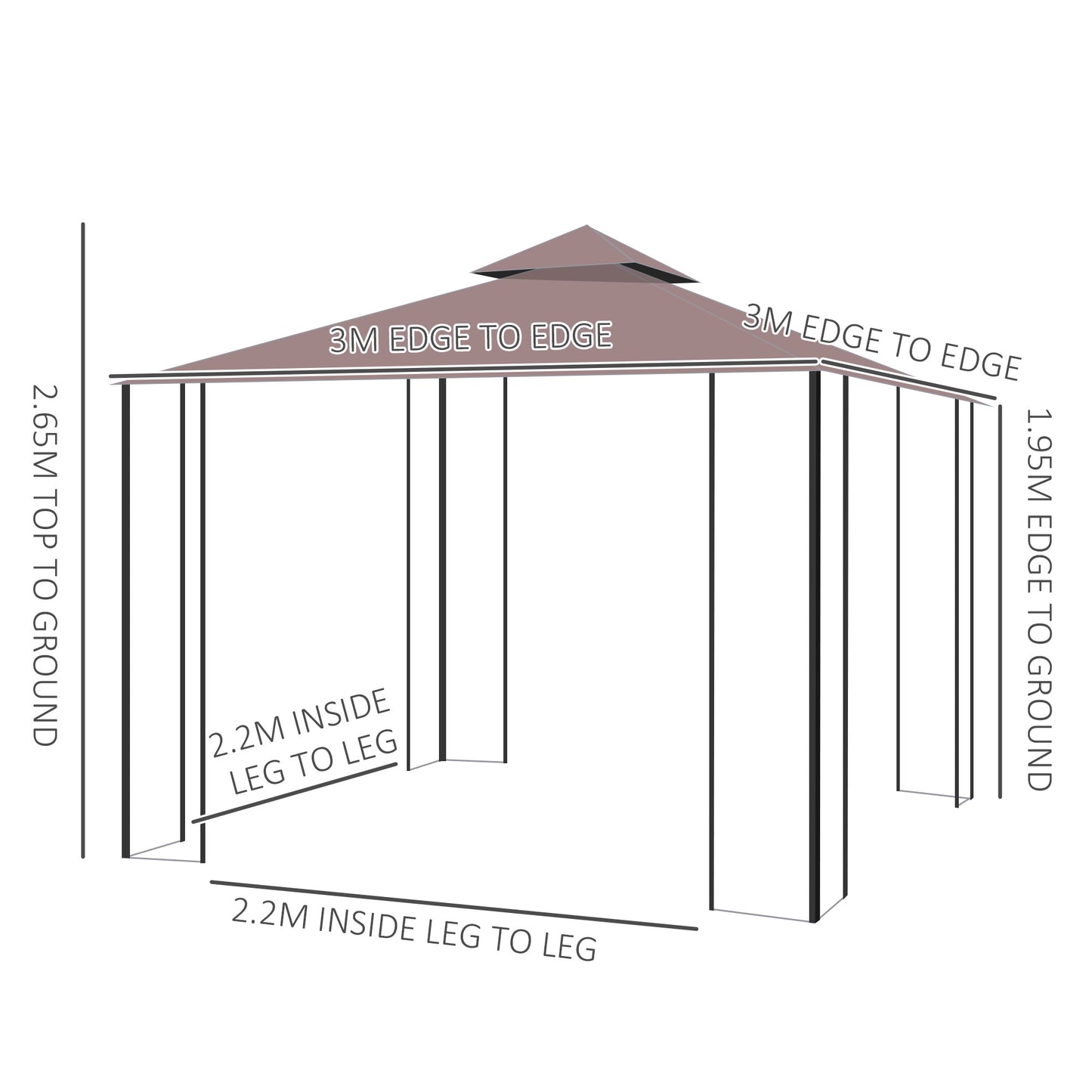 Outsunny 3 x 3(m) Patio Gazebo Canopy Garden Pavilion Tent Shelter with 2 Tier Roof and Mosquito Netting