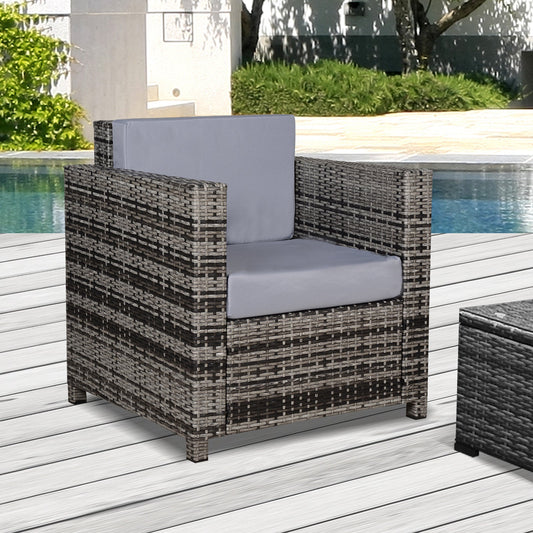 Outdoor Grey Rattan Single Armchair with Fire-Resistant Cushions - All-Weather Wicker Sofa-0