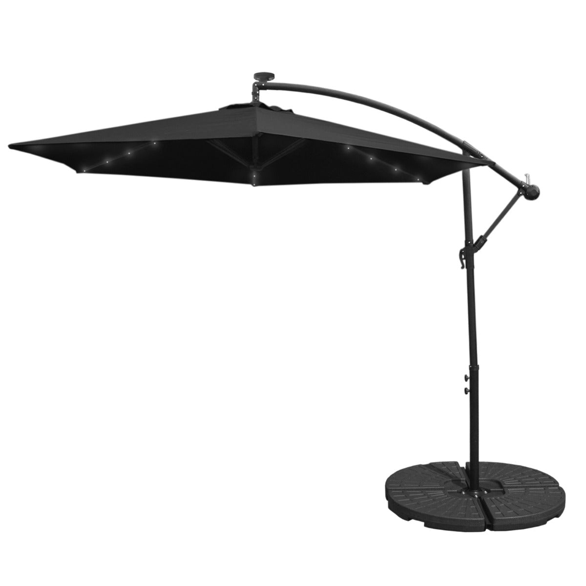 Black 3m LED Cantilever Parasol With Fan Base