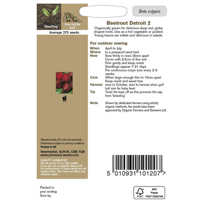 Johnsons Organic Beetroot Detroit 2 Seeds