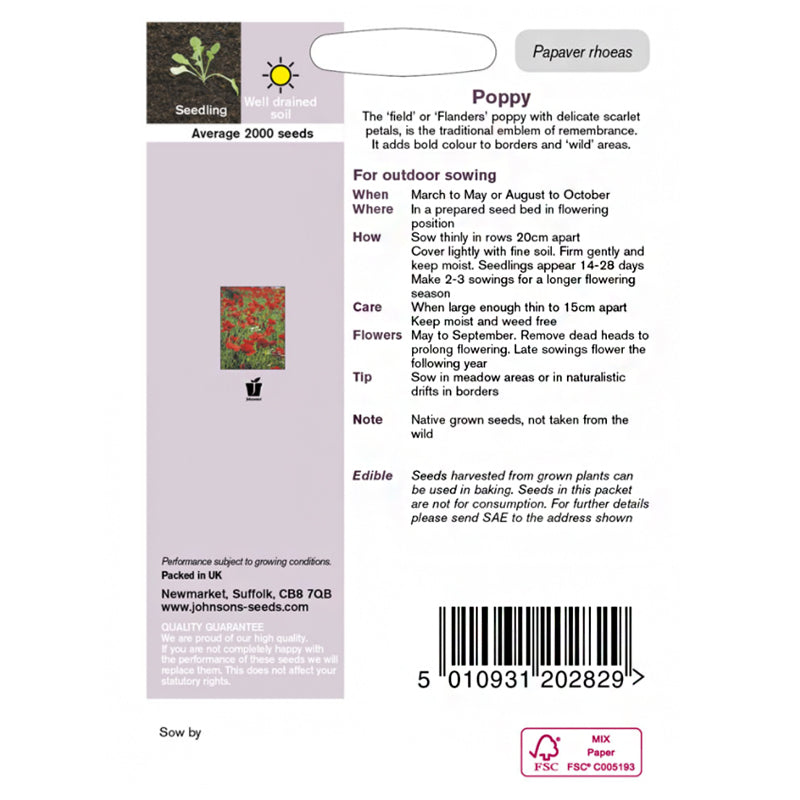 Johnsons Wild Flowers Poppy Seeds