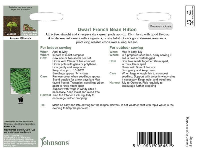 Johnsons Dwarf French Bean Hilton Seeds