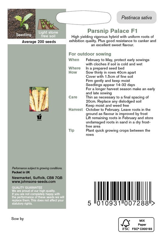 Johnsons Parsnip Palace F1 Seeds