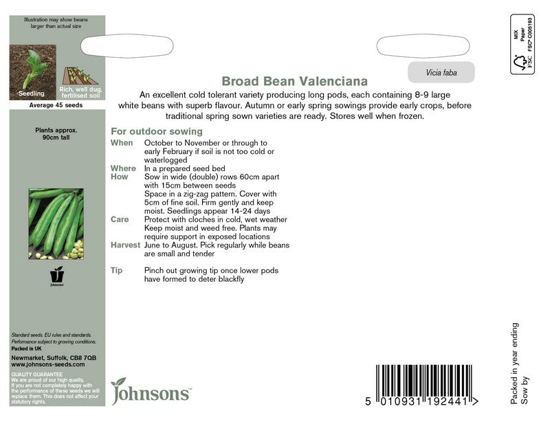 Johnsons Broad Bean Valenciana Seeds