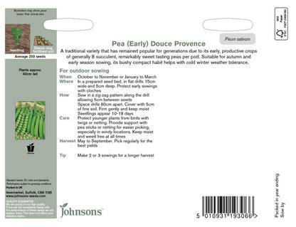 Johnsons Pea Early Douce Provence Seeds