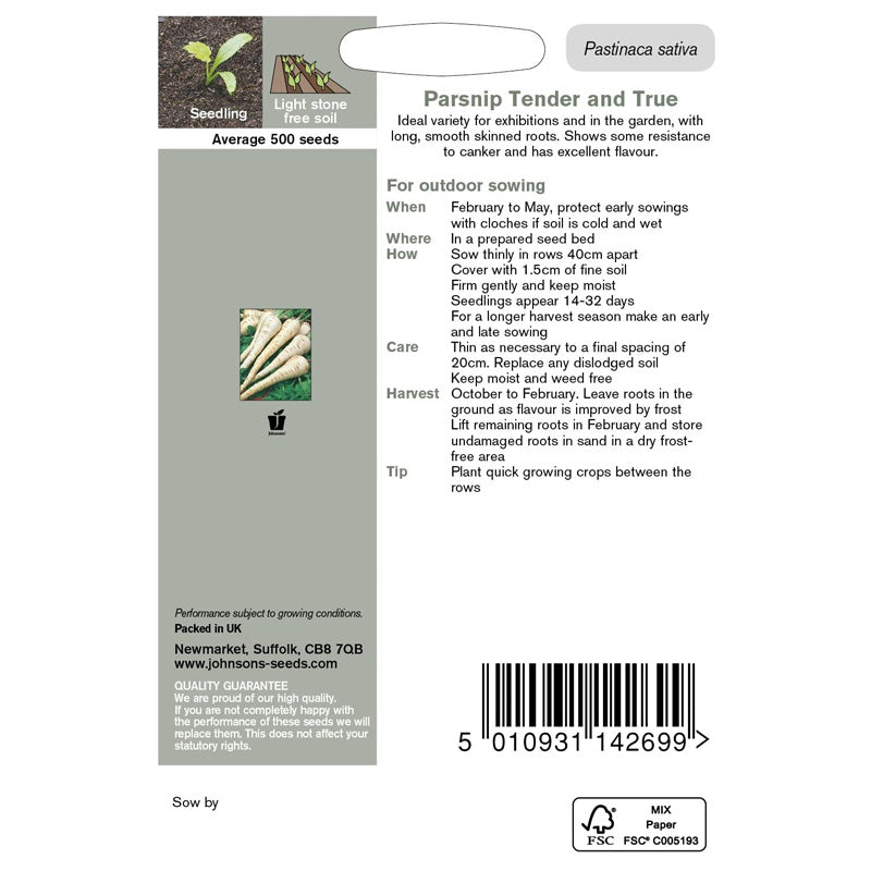 Johnsons Parsnip Tender and True Seeds