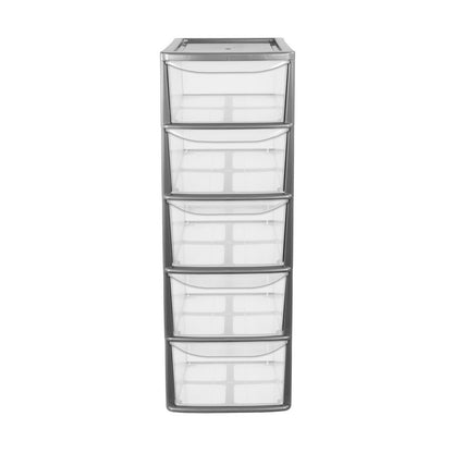 Plastic Storage Unit 5 Drawers 55 Litres Large - Silver & Clear by Thumbs Up Bury