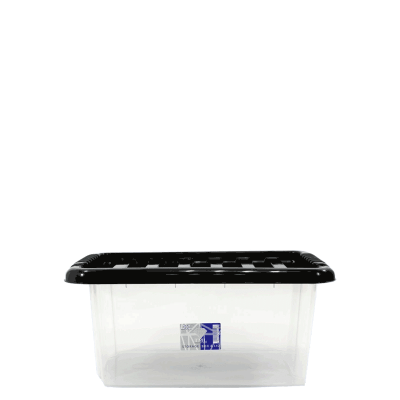 Plastic Storage Box 14 Litres - Clear & Black by TML