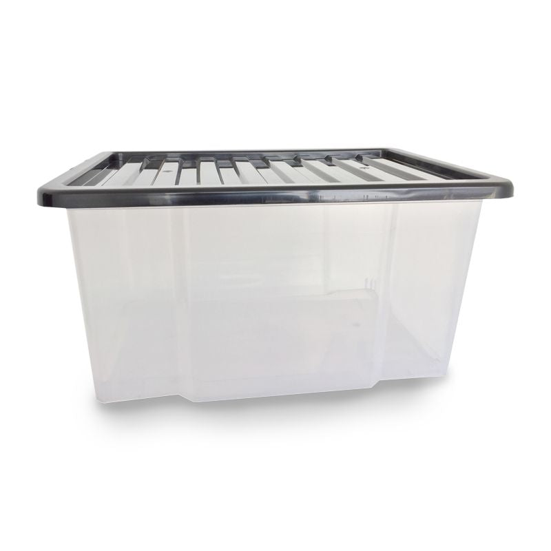 Plastic Storage Box 50 Litres Large - Clear & Black by TML