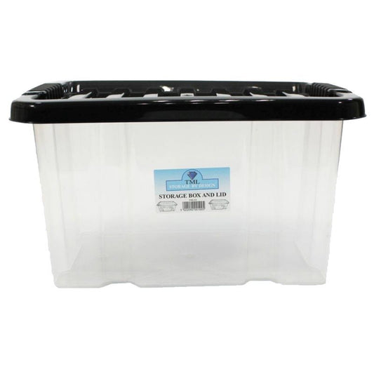 Plastic Storage Box 24 Litres - Clear & Black by TML