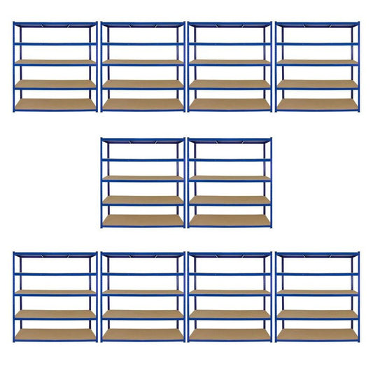 Steel Shelving Units 180cm - Blue Heavy Duty Set Of Ten Extra Wide T-Rax 160cm by Raven