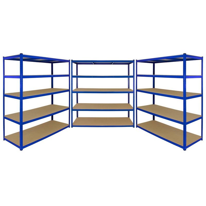 Steel Shelving Units 180cm - Blue Heavy Duty Set Of Three Extra Wide T-Rax 160cm by Raven