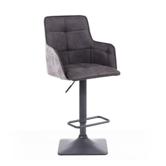 Pair of Contemporary Bar Stools Square Panel Dark Grey Two Tone