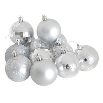 35 x Christmas Tree Baubles Decoration Silver with Glitter Pattern - 6cm by Christmas Time