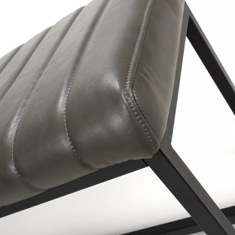 Industrial Bench Metal And Faux Leather Ribbed Brown Grey 120cm