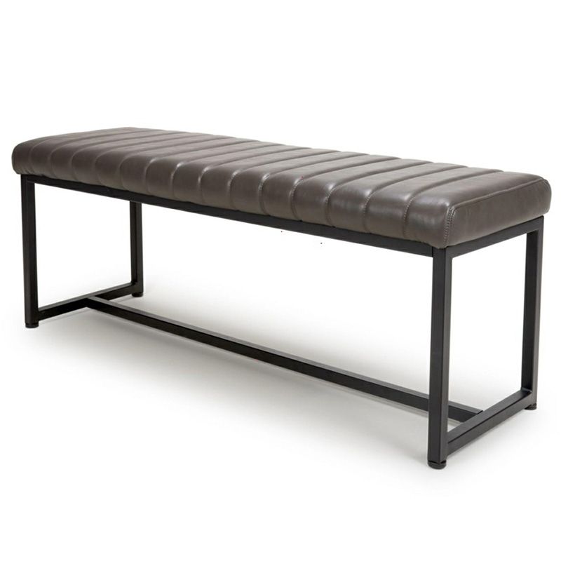 Industrial Bench Metal And Faux Leather Ribbed Brown Grey 120cm