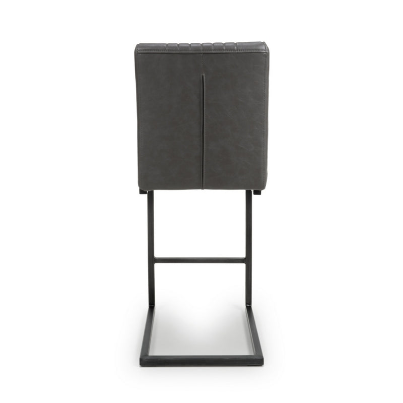 Pair of Industrial Bar Stools Metal & Faux Leather Dark Grey Vertical Stitch