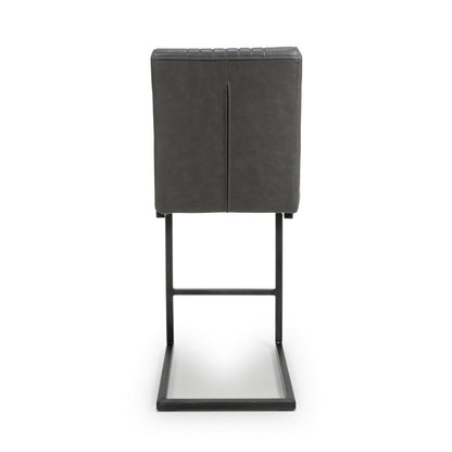 Pair of Industrial Bar Stools Metal & Faux Leather Dark Grey Vertical Stitch