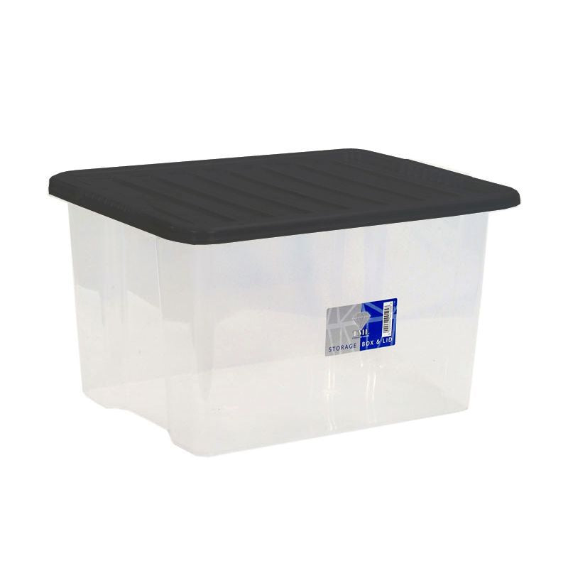 Plastic Storage Box 30 Litres - Clear & Black by Premier