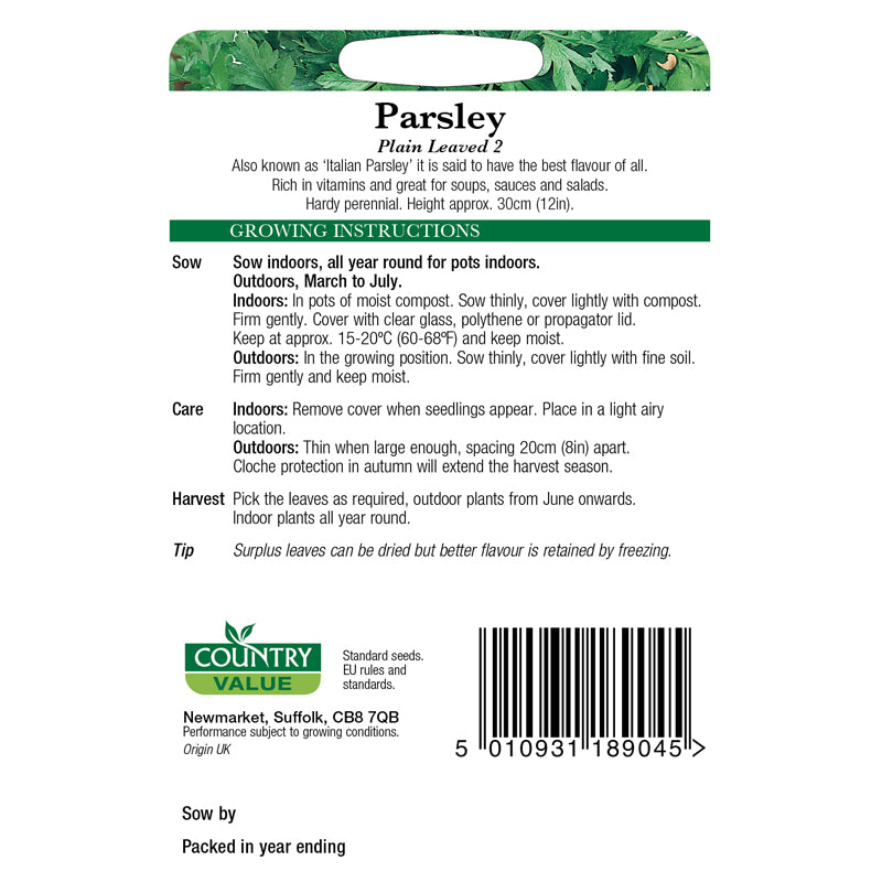 Country Value Parsley Plain Leaved 2 Seeds