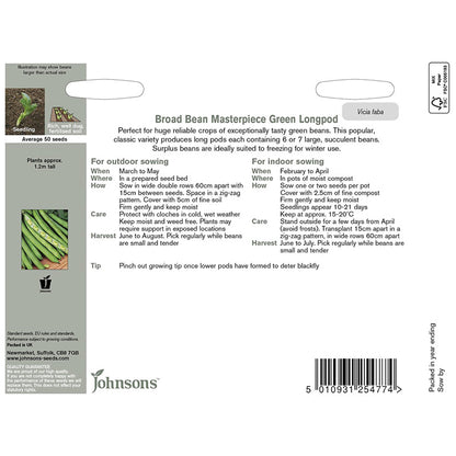 Johnsons Broad Bean Masterpiece Green Longpod Seeds