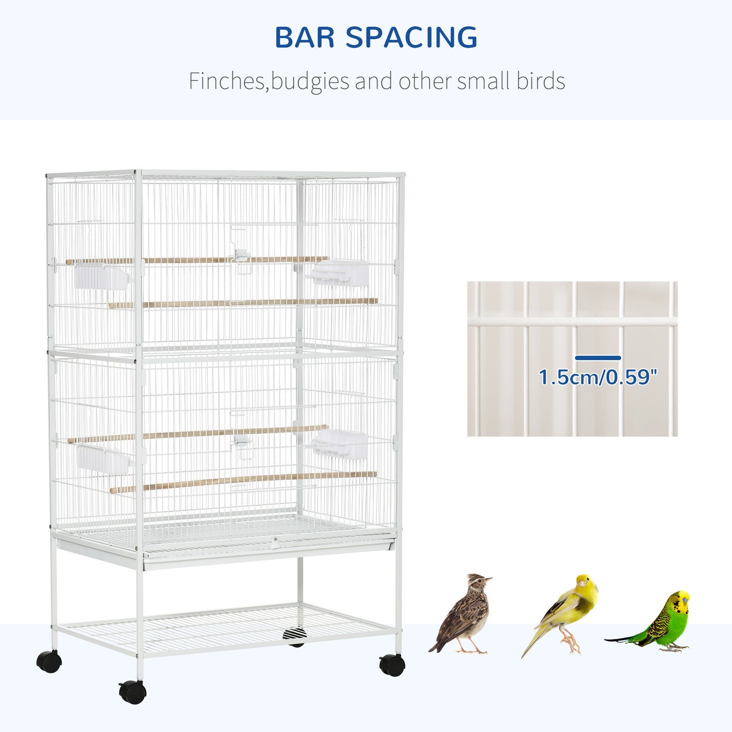 Grille 132cm Bird Cage Wheeled White by Pawhut