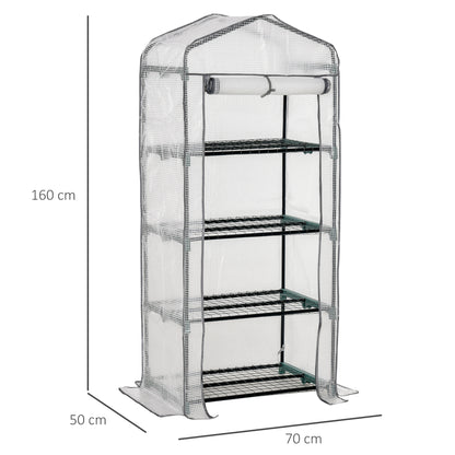 Outsunny 4 Tiers Portable Mini Greenhouse Plant Grow Shed Green House Metal Frame Pe Cover 160H X 70L X 50W cm White